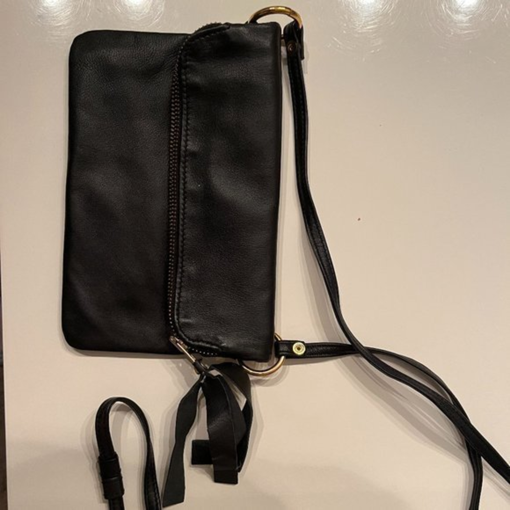 Lumi Geniune Leather‎ Fold-over Black Purse / Hot Pink Lining